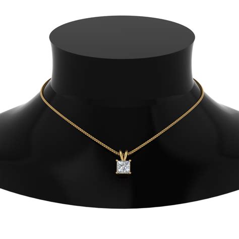 0.75 Ct. Princess Cut Single Diamond Necklace In 14K Yellow Gold | Fascinating Diamonds