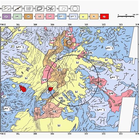 Geologic map of the Venera 14 landing site. The circle represents the ...