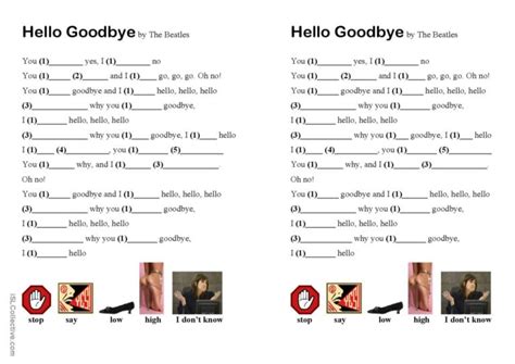 Hello Goodbye - Song Lyrics song and…: English ESL worksheets pdf & doc