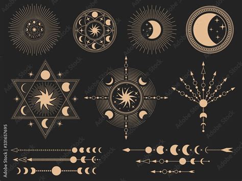 Mystic magic symbols. Vector illustration set. Magic mystery tattoo ...