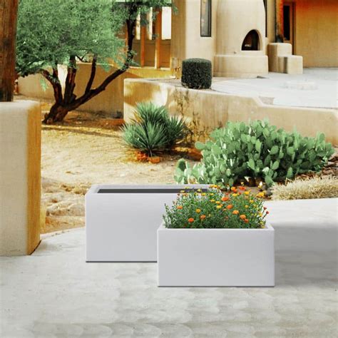 PLANTARA 32 in. and 24 in. L Rectangle Solid White Concrete Planter ...