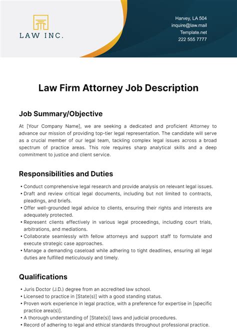 Free Law Firm Attorney Job Description Template - Edit Online ...