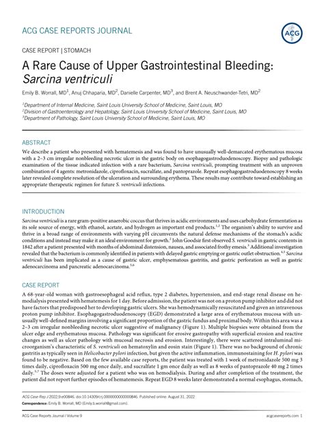 (PDF) A Rare Cause of Upper Gastrointestinal Bleeding: Sarcina ventriculi