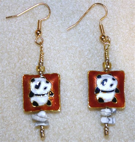 Handcrafted by Teal Palmetto, LLC. Cloisonne' panda bear earrings ...