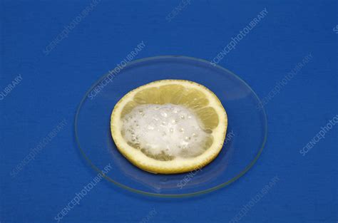 Lemon reacting with baking soda - Stock Image - C017/4025 - Science ...