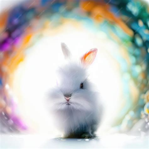 Premium AI Image | A painting of a rabbit with a rainbow background.