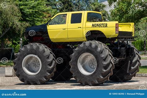 View of Yellow Monster Truck Stock Photo - Image of monster, vehicle ...