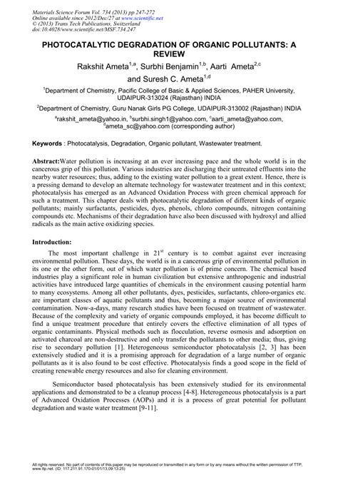 (PDF) Photocatalytic Degradation of Organic Pollutants: A Review