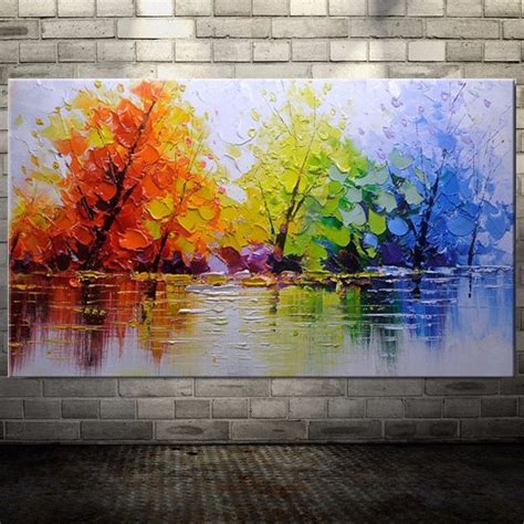 100% Handpainted Color Tree Knife Modern Oil Painting On Canvas Wall ...