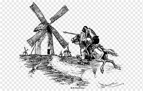 Don Quixote La Mancha Sancho Panza Tilting at windmills Drawing, book ...