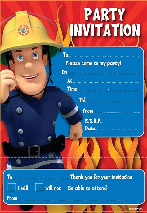 Amazon.com: Fireman Sam Invites, Party Invitations: Toys & Games | Party invitations, Fireman ...