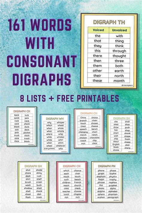 161 Consonant Digraph Words and Examples - Free Printables - Literacy Learn