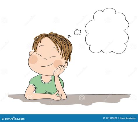 Small Cute Boy Daydreaming, Imagining Something. Original Hand Drawn ...