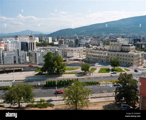 View of Skopje, the capital of Macedonia from the old walls of the Kale Fortress Stock Photo - Alamy