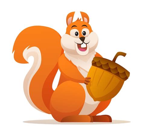 Premium Vector | Cute squirrel holding acorn cartoon illustration