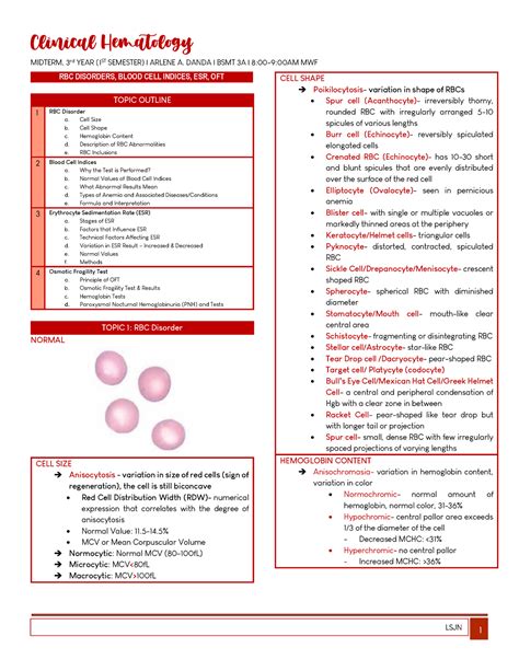 HEMA- RBC Disorders, Indices, ESR, OFT. Trans - MIDTERM, 3rd YEAR (1ST ...