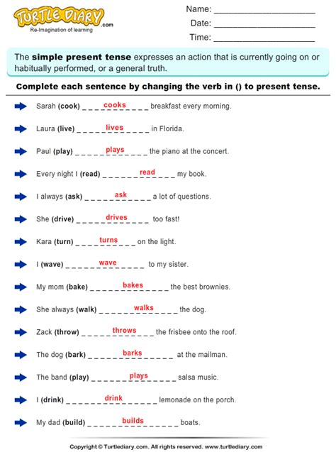 Change the Verbs to Present Tense Form Answer | Simple present tense ...