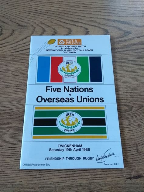 Five Nations v Overseas Unions 1986 Rugby Programme - Rugbyreplay