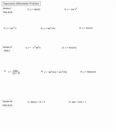 50 Inverse Trigonometric Functions Worksheet