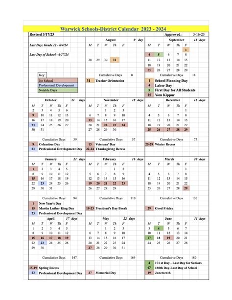 Warwick Public Schools Calendar 2024 and 2025 - PublicHolidays.com