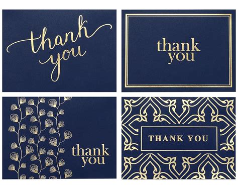 100 Thank You Cards Bulk - Thank You Notes, Navy Blue & Gold - Blank Note Cards with Envelopes ...