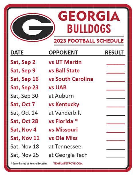 Uga Football Schedule Printable