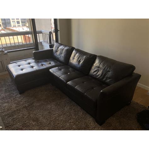 Macy's Brown Tufted Leather L Shaped Sectional Sofa - AptDeco