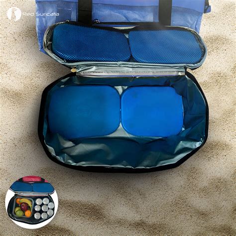 Blue Combo Beach Bag & Cooler + 4 ice packs – Red Suricata