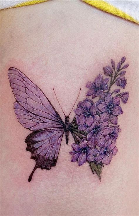 Purple Flower Tattoos, Purple Butterfly Tattoo, Butterfly Tattoos For Women, Wrist Tattoos For ...