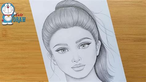 How to draw a pretty girl with ponytail hairstyle || Pencil Drawing || a... | Pencil drawings of ...