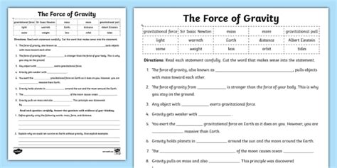 The Force of Gravity Activity for 6th-8th Grade - Twinkl