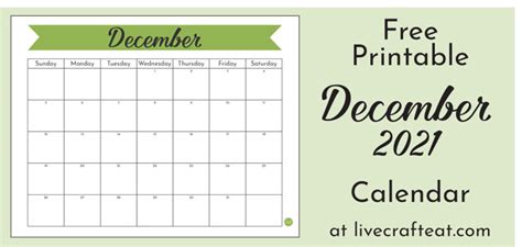 December 2021 Calendar - Free Printable | Live Craft Eat