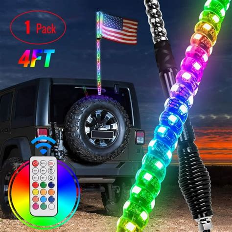 1PC 4FT Spiral RGB Led Whip Light with Spring Base Chasing Light RF Remote Control Lighted ...