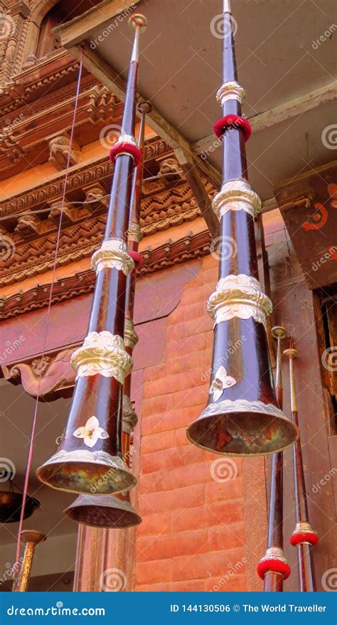 Tibetan Horn Musical Instrument Sold in a Music Store in Bhaktapur, Nepal Stock Photo - Image of ...