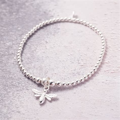 Sterling Silver Stretch Bracelet with Bumble Bee Charm | Little Grey Moon