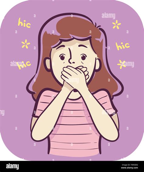 Illustration of a Girl Closing Her Mouth with Hiccups Stock Photo - Alamy