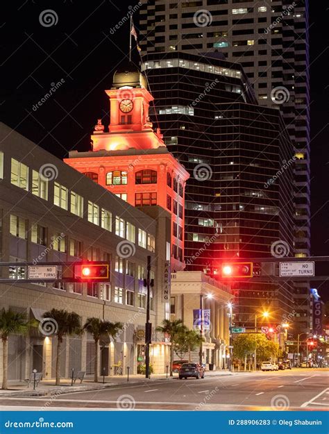 Tampa at night editorial stock photo. Image of lighting - 288906283