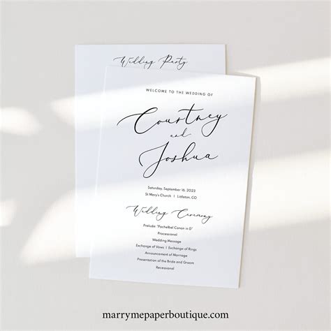 Wedding Program Template Elegant Script Font Modern Wedding - Etsy