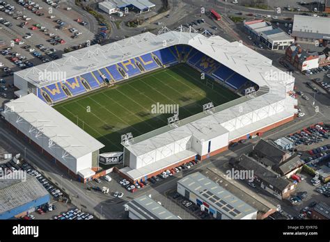 An aerial view of the Halliwell Jones Stadium, home of Warrington Wolves Rugby League FC Stock ...