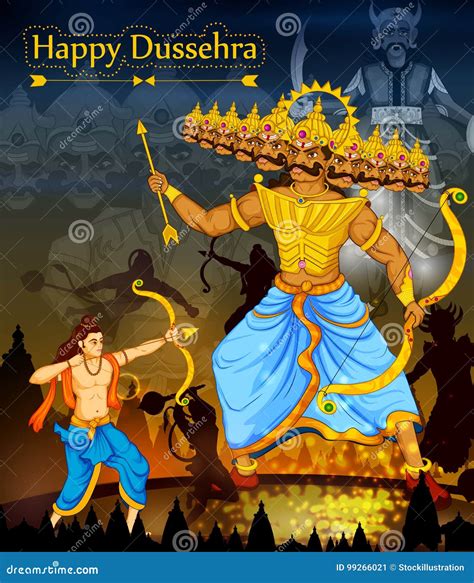 Lord Rama Killing Ravana During Dussehra Festival Of India Cartoon ...