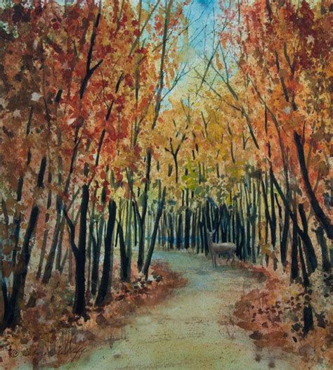 Autumn Path Watercolor Print Deer Trees Forest Fall | Etsy in 2020 | Watercolor print, Original ...