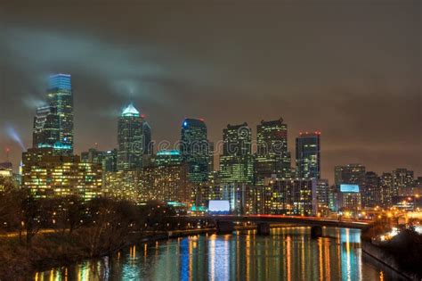 Philadelphia Skyline at Night Stock Photo - Image of bridge, night ...