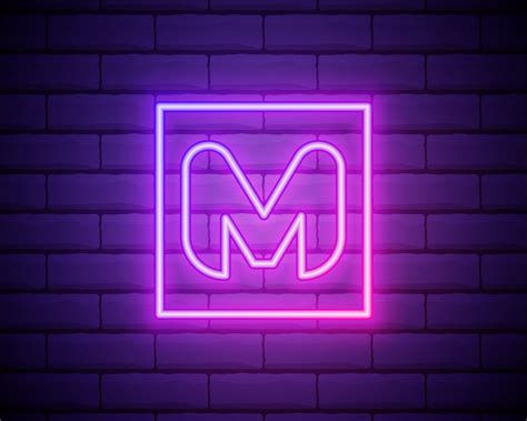 Neon light M letter line. Colored tube font for events posters, lacing ...