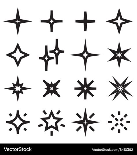 Black sparkle star symbols Royalty Free Vector Image