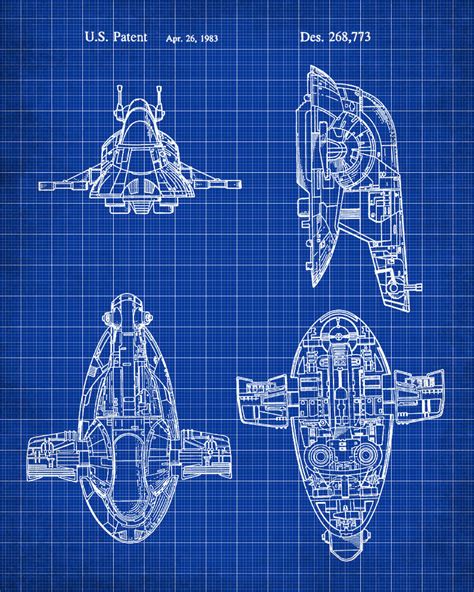 Slave 1 Blueprint Poster Patent Print Star Wars Spaceship – GalleryThane