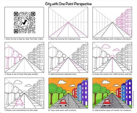 Easy Tutorial for a City with One Point Perspective Drawing Principles Of Art Balance, Balance ...