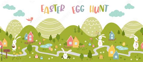 Vecteur Stock Cute Easter Egg hunt design, map for children, hand drawn ...