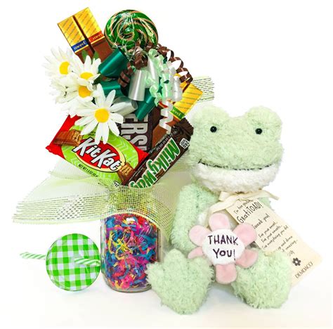 Thank You Candy Bouquet Grateful Gratitoad w/ Green Gingham Lidded Ball Mason Jar