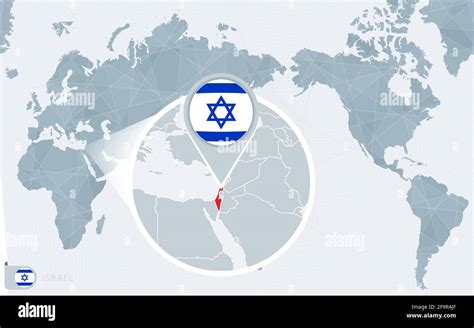 Pacific Centered World map with magnified Israel. Flag and map of ...