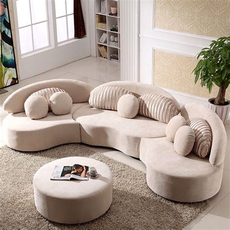 Modern 7-Seat Modular Sofa Round Sectional Sofa Beige Velvet ...